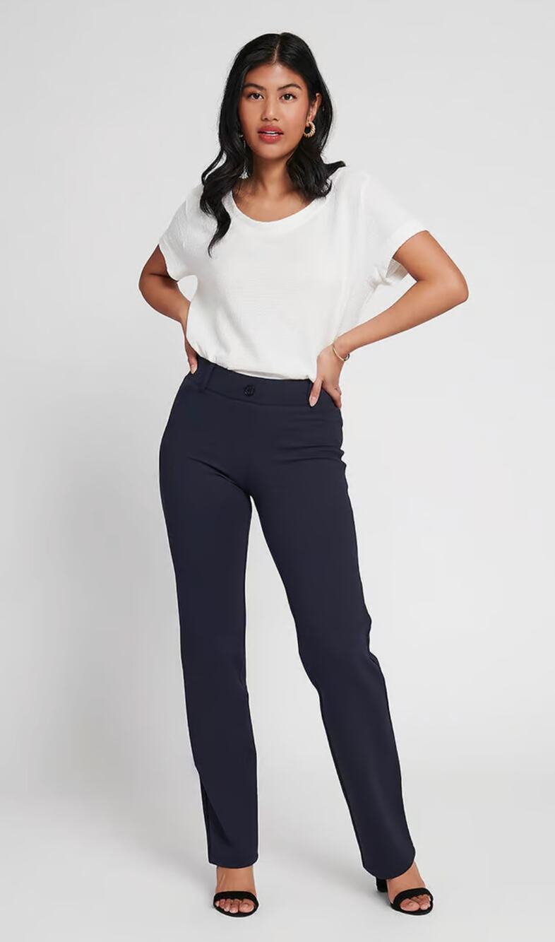 Betabrand Navy Blue Straight-Leg Classic Dress Pant Womens Large Yoga New